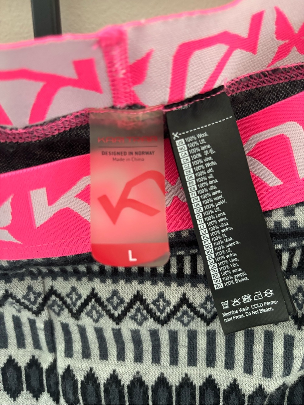 Kari Traa Women Gray Patterned Leggings with Pink Waistband Size L - Picture 3 of 5